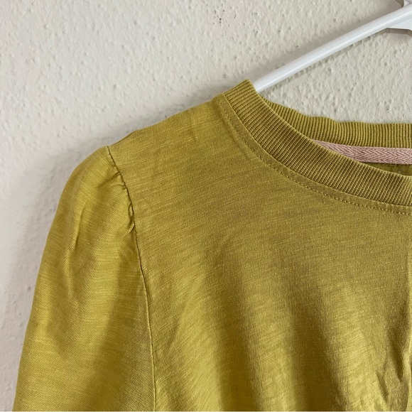 mustard yellow twist cropped tee puff sleeve chartreuse gold lime crop shirt M - Picture 3 of 5